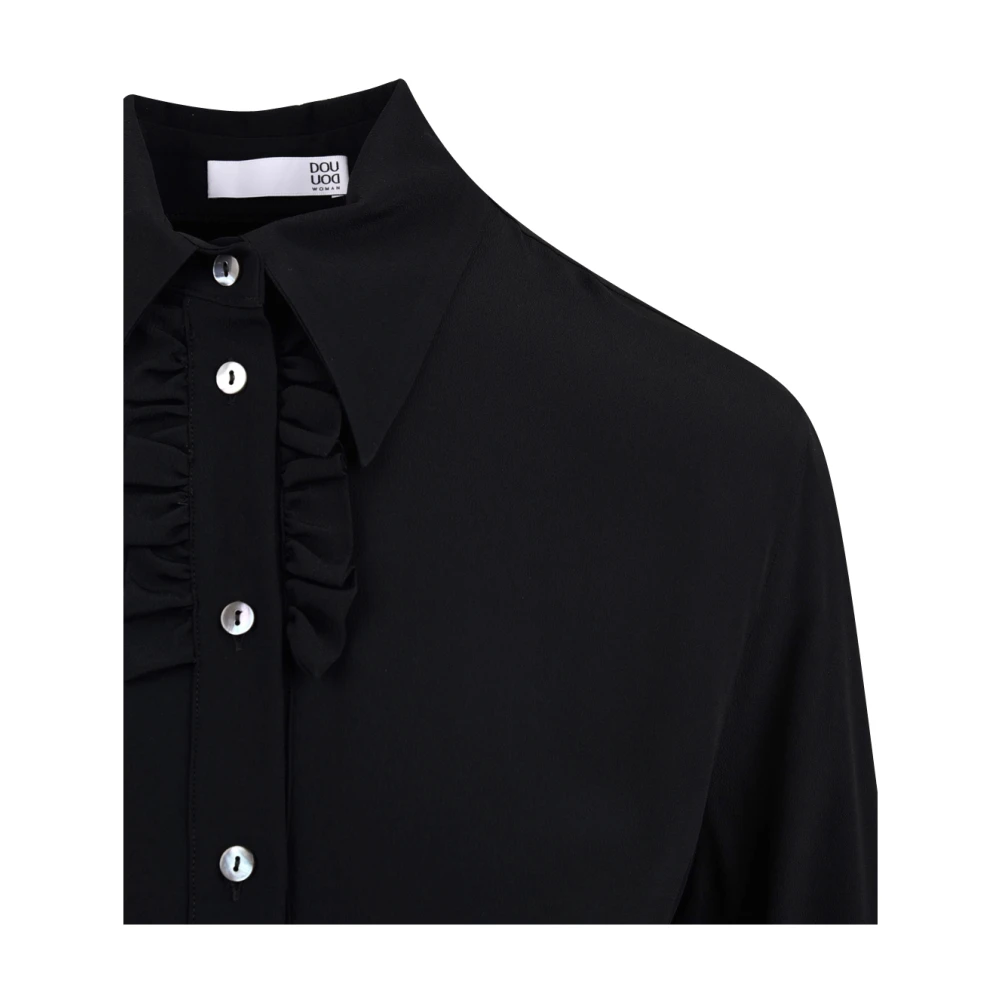 Douuod Woman Zijden Polo Shirt Zwart Black Dames