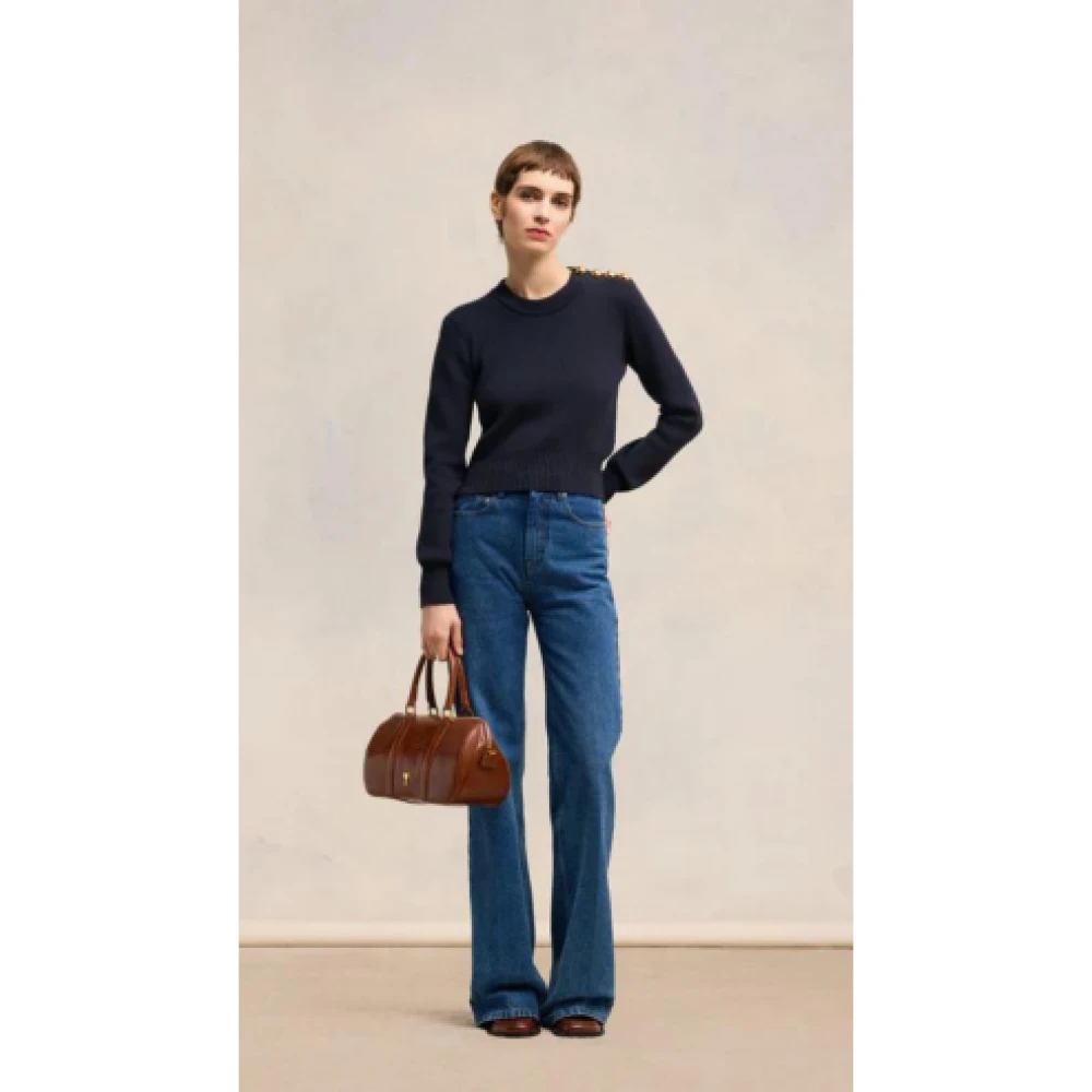 Ami Paris Blauw Gestreepte Luxe Trui met Gouden Knopen Blue Dames