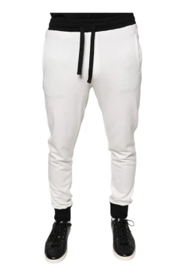 Vit Bomull Jogger Sweatpants med Dragsko