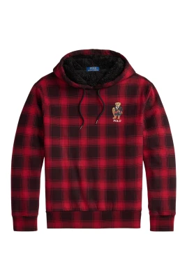 Plaid Polo Bear Långärmad Fleece Hoodie