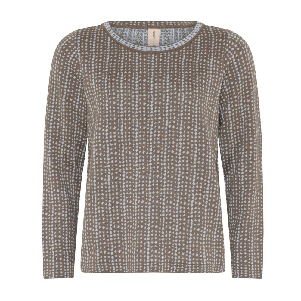 Skovhuus Gestippelde O-Neck Trui Sandstone Beige Dames