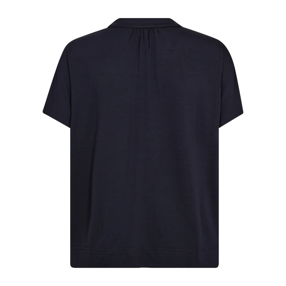 MOS MOSH Navy V-hals T-shirt met Plooien Blue Dames