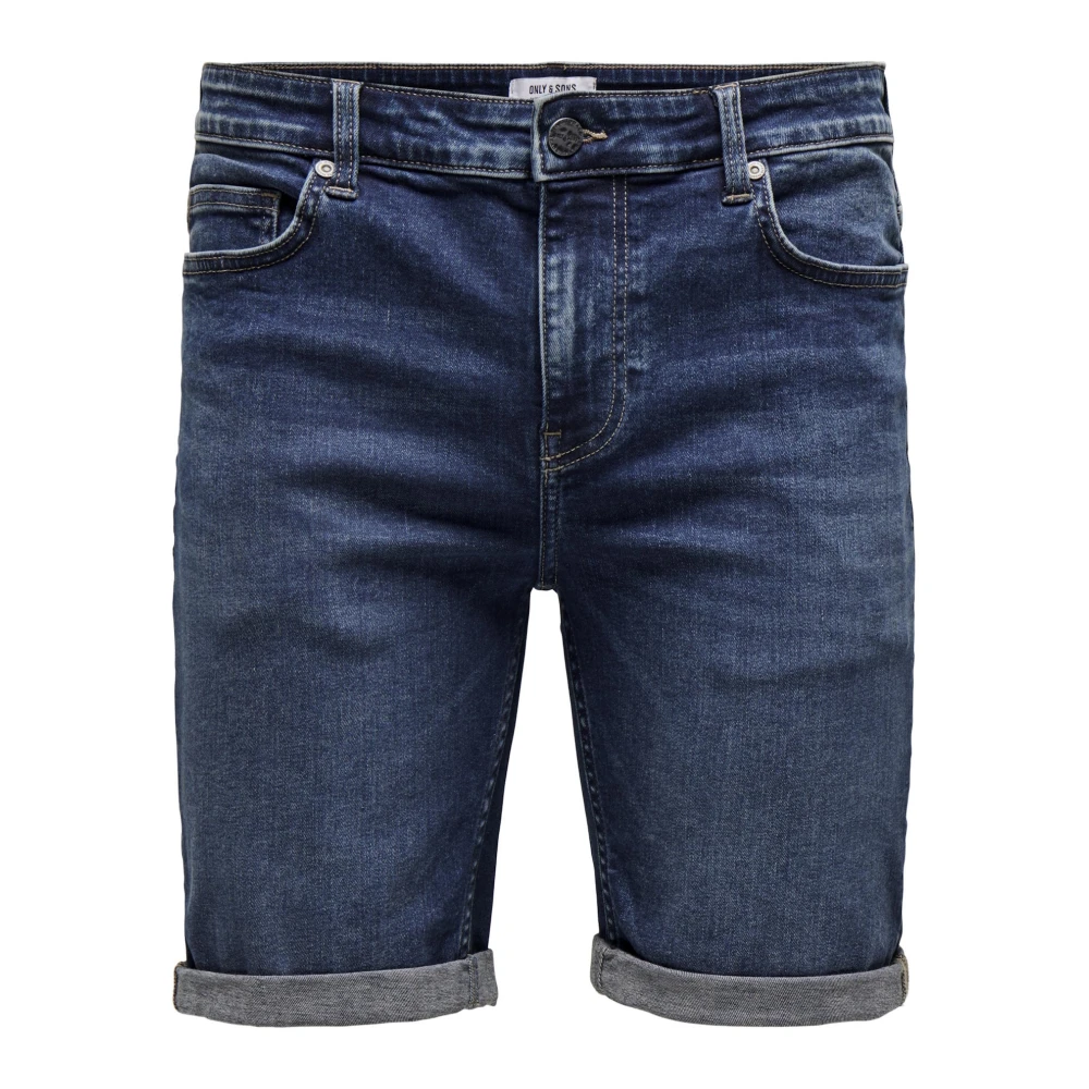 Only & Sons Slim Fit Jeans-Shorts met Riemlus Blue Heren