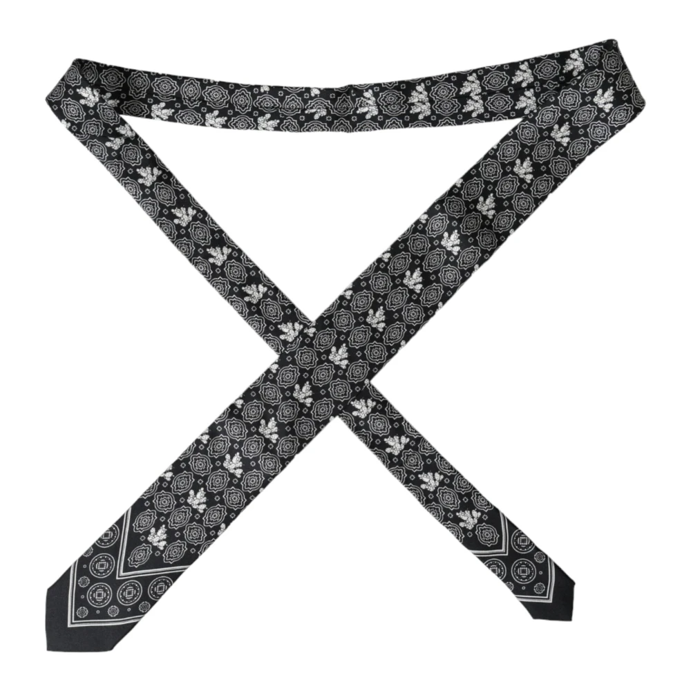 Dolce & Gabbana Zwart patroon zijden stropdas met logo Black Heren