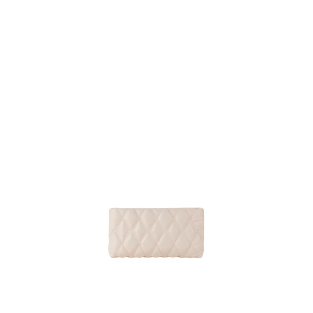 Elisabetta Franchi Gestanste Stoffen Clutch met Gouden Logo Beige Dames