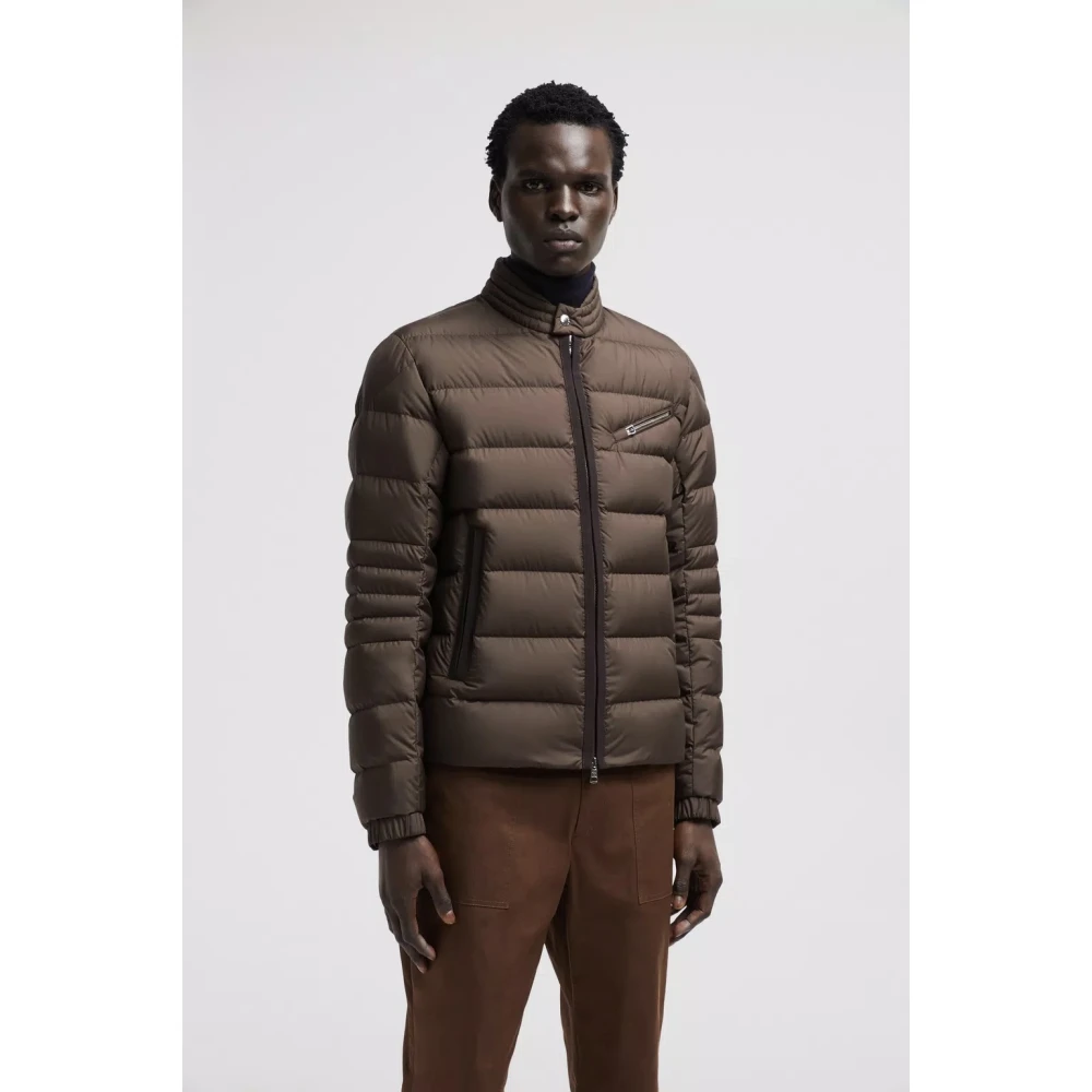 Moncler Biker Down Jacket Brown Heren
