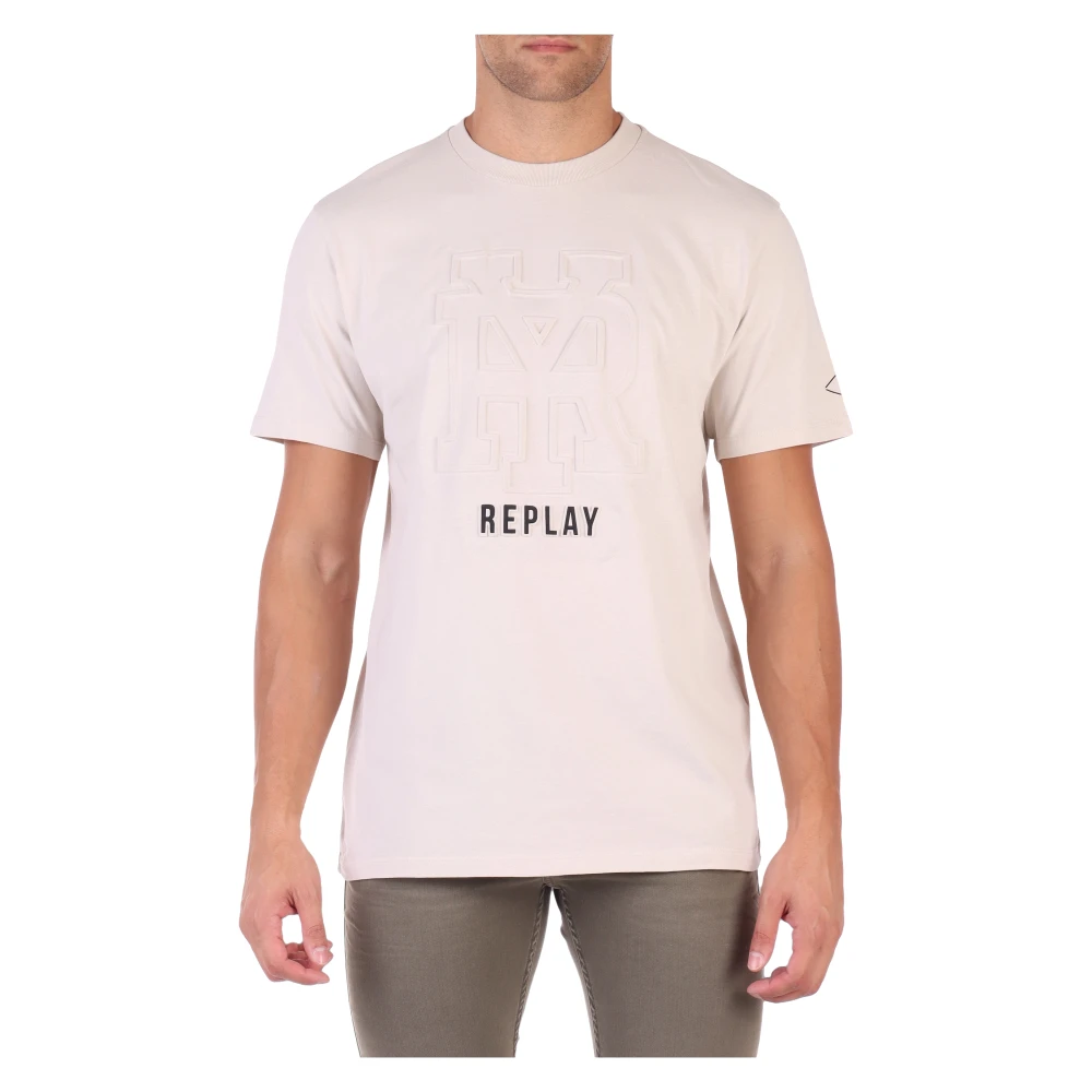 Replay Katoenen T-shirt met Logo Print Beige Heren