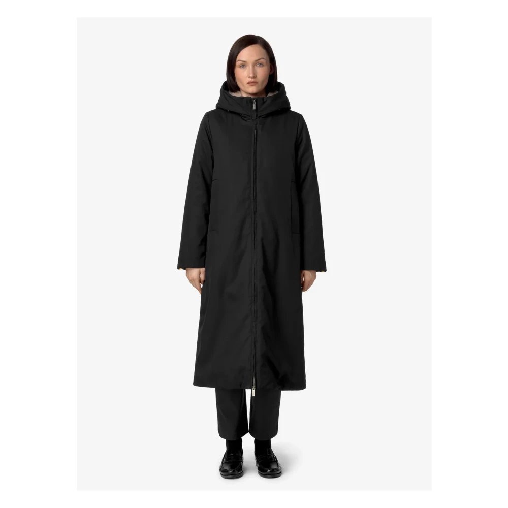 K-way Zwarte Natuurlijke Twill Bontjas Black Dames