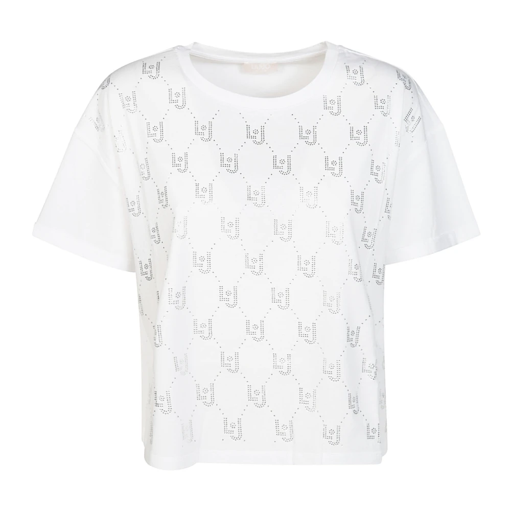 Liu Jo Rhinestone Embellished Monogram Wit T-shirt White Dames