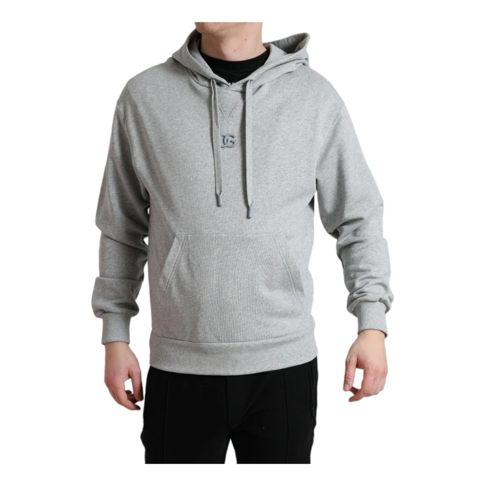 Dolce & Gabbana Men's Gray Logo Hooded Cotton Pullover - Hoodies - Xs- Sweatshirts & Hoodies