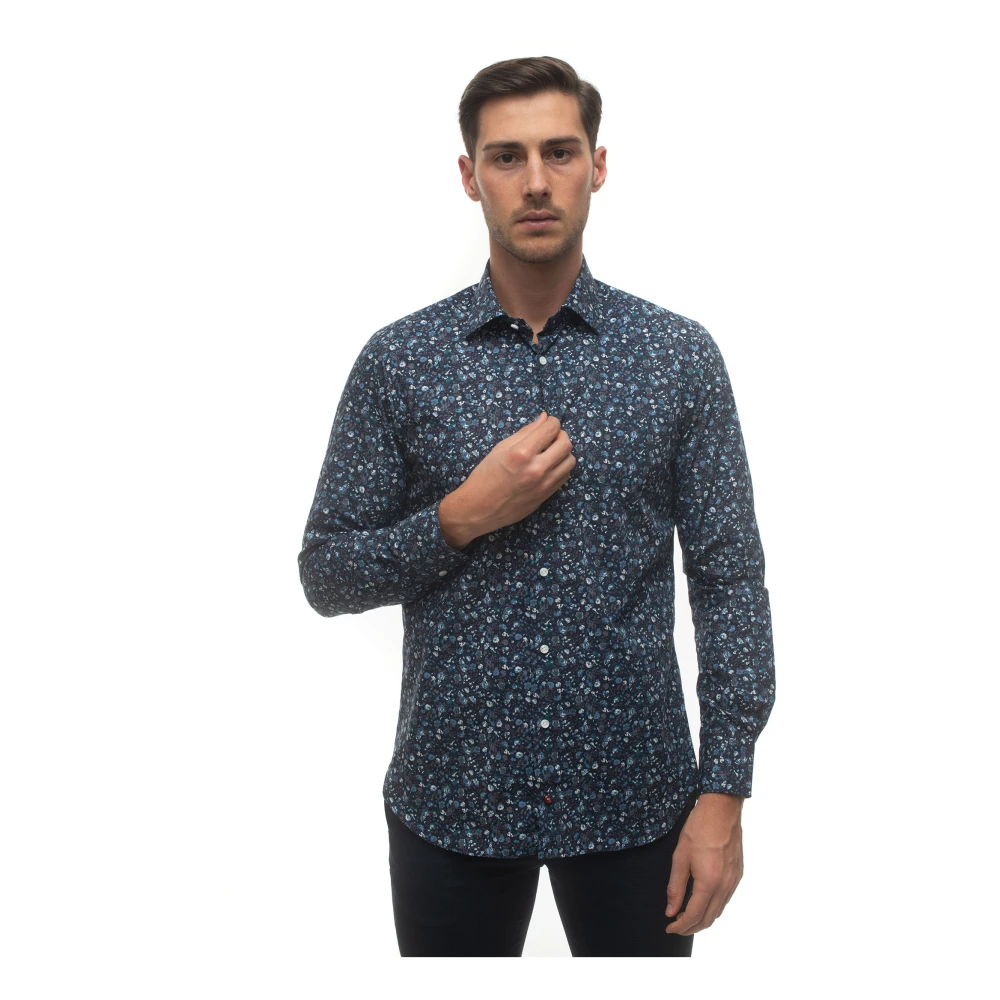 Càrrel Italiaanse Fantasie Bloemen Casual Shirt Blue Heren