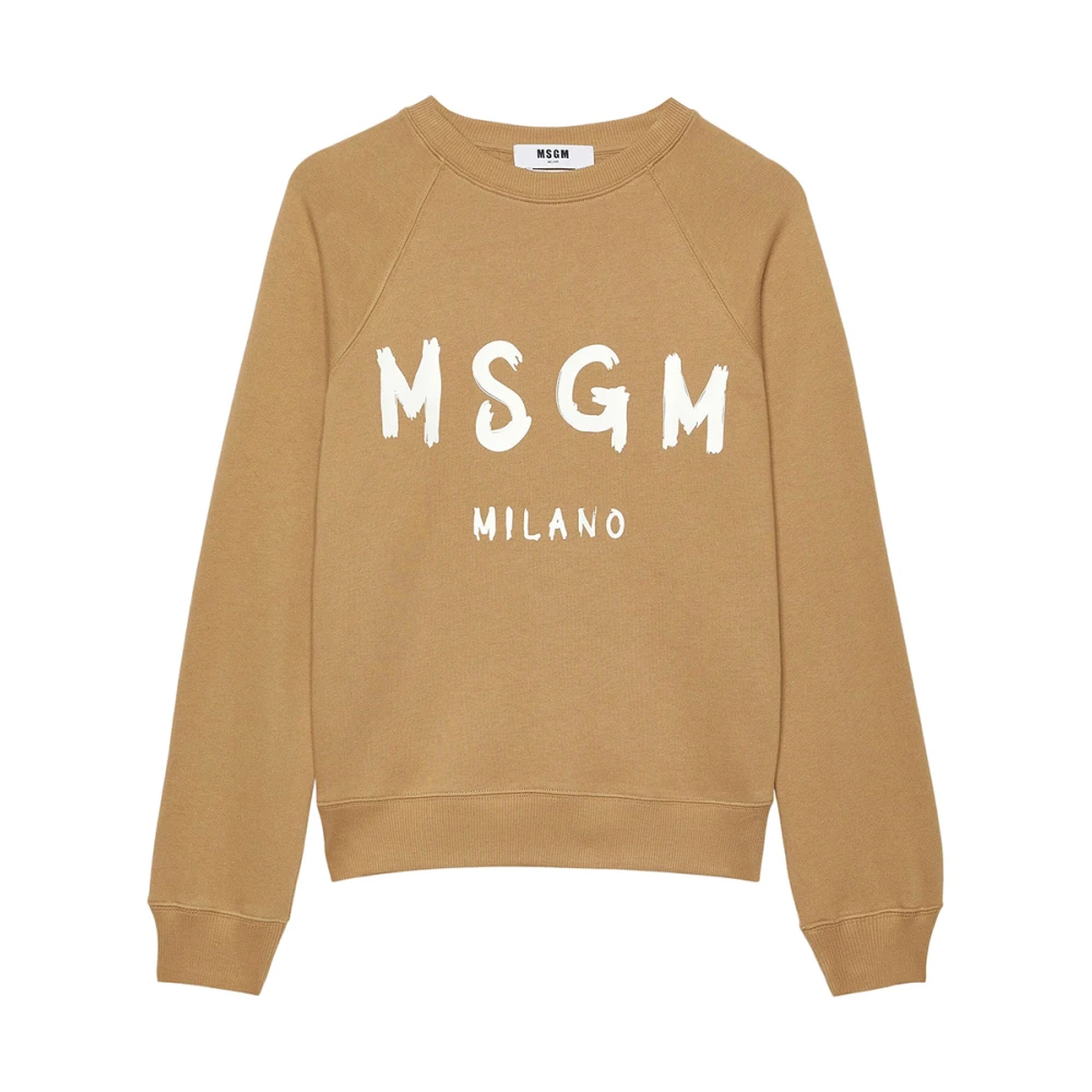 Msgm Beige Geborsteld Logo Jersey Sweater Beige Heren