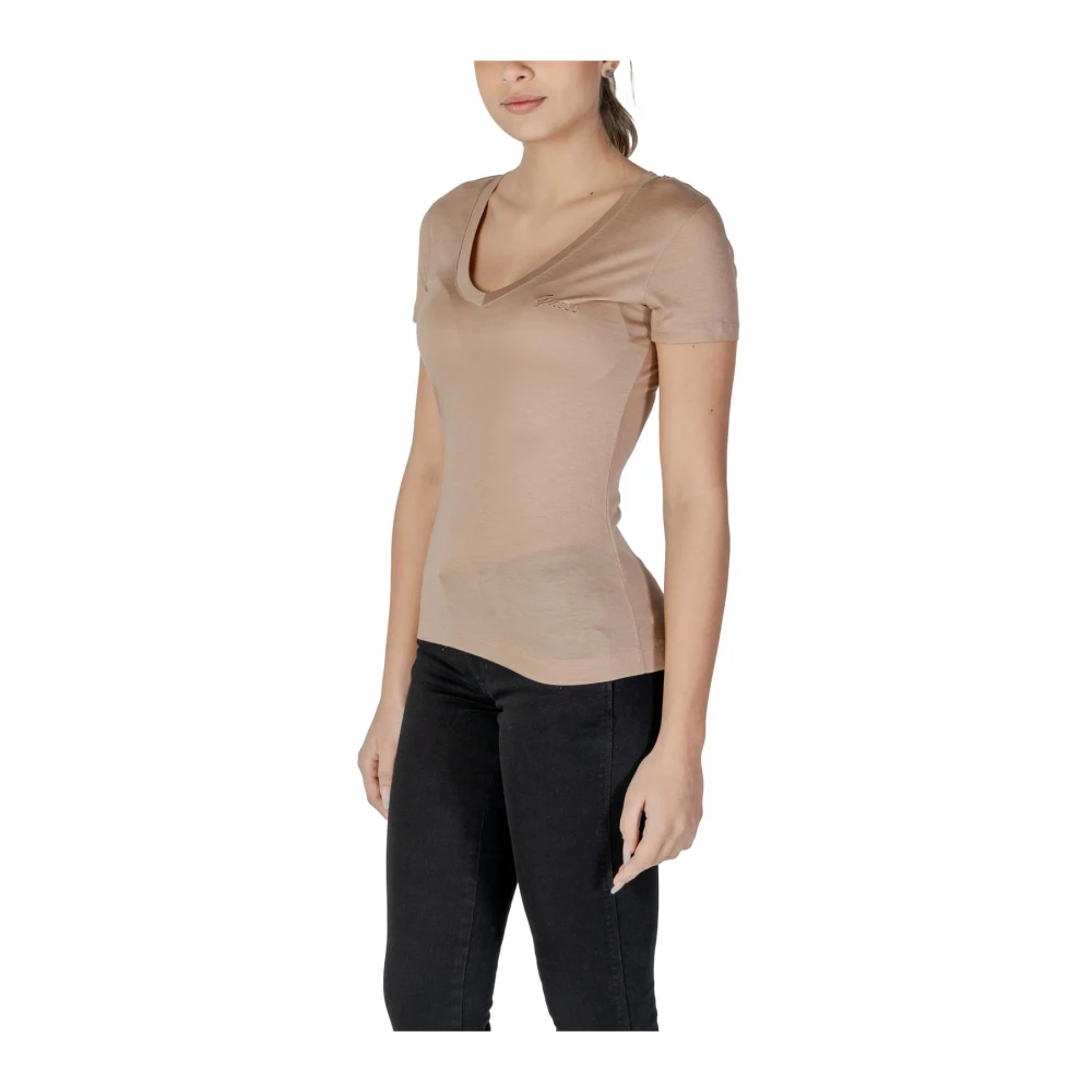 Guess Beige V-Neck Lyocell T-Shirt Beige Dames