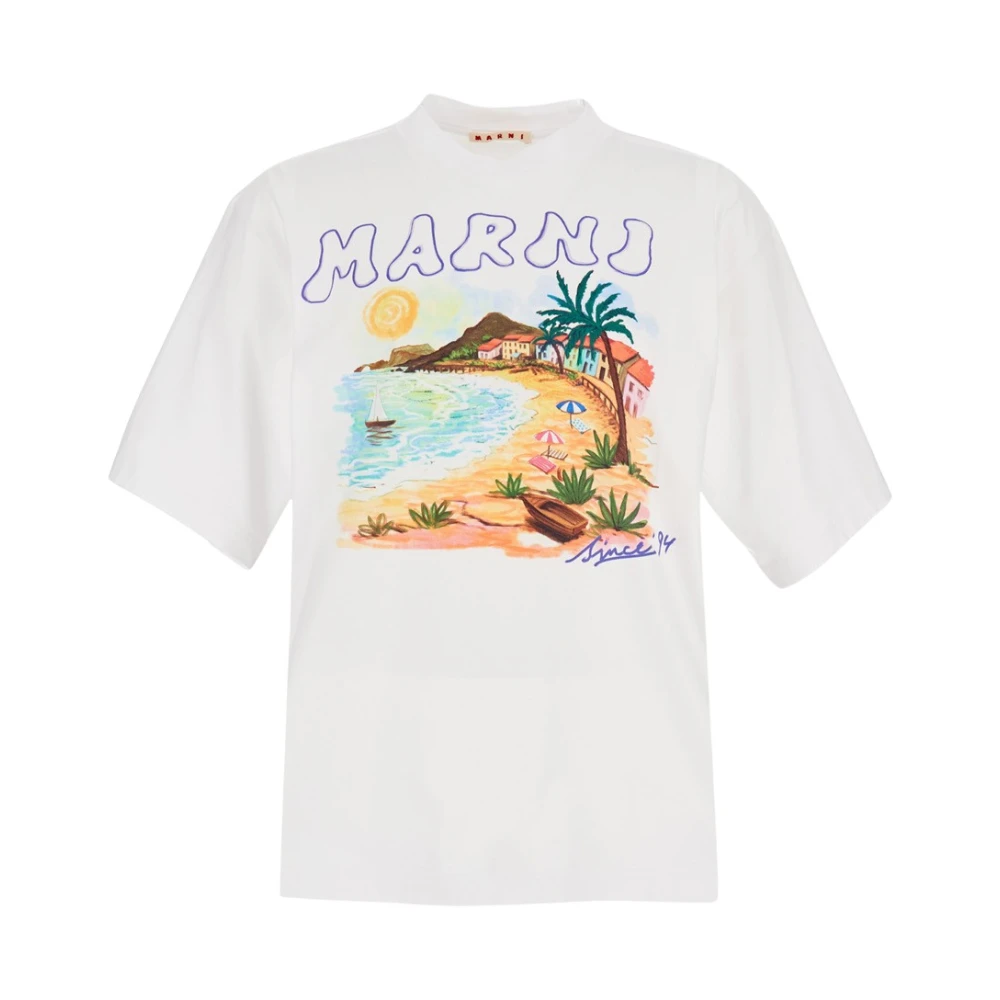 Marni Men's White Crew Neck Printed T-Shirt