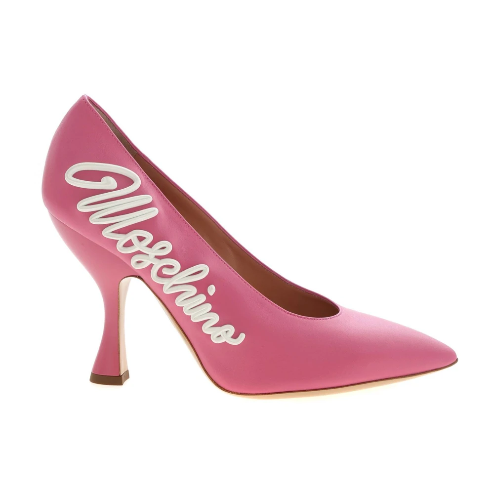 Moschino Rosa Läder Logo Spetsiga Pumps Pink, Dam