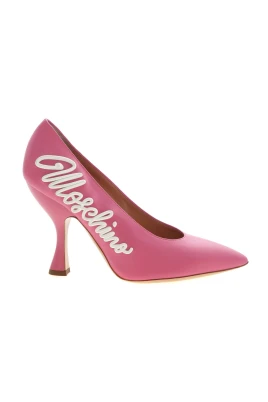 Rosa Läder Logo Spetsiga Pumps