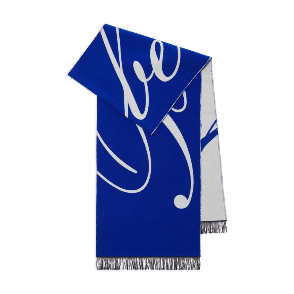 Burberry Blauwe Logo Sjaal met Franjes Blue Heren