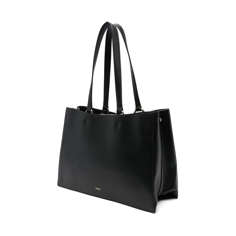 Furla Zwarte Leren Tote Tas met Goudkleurig Logo Black Dames