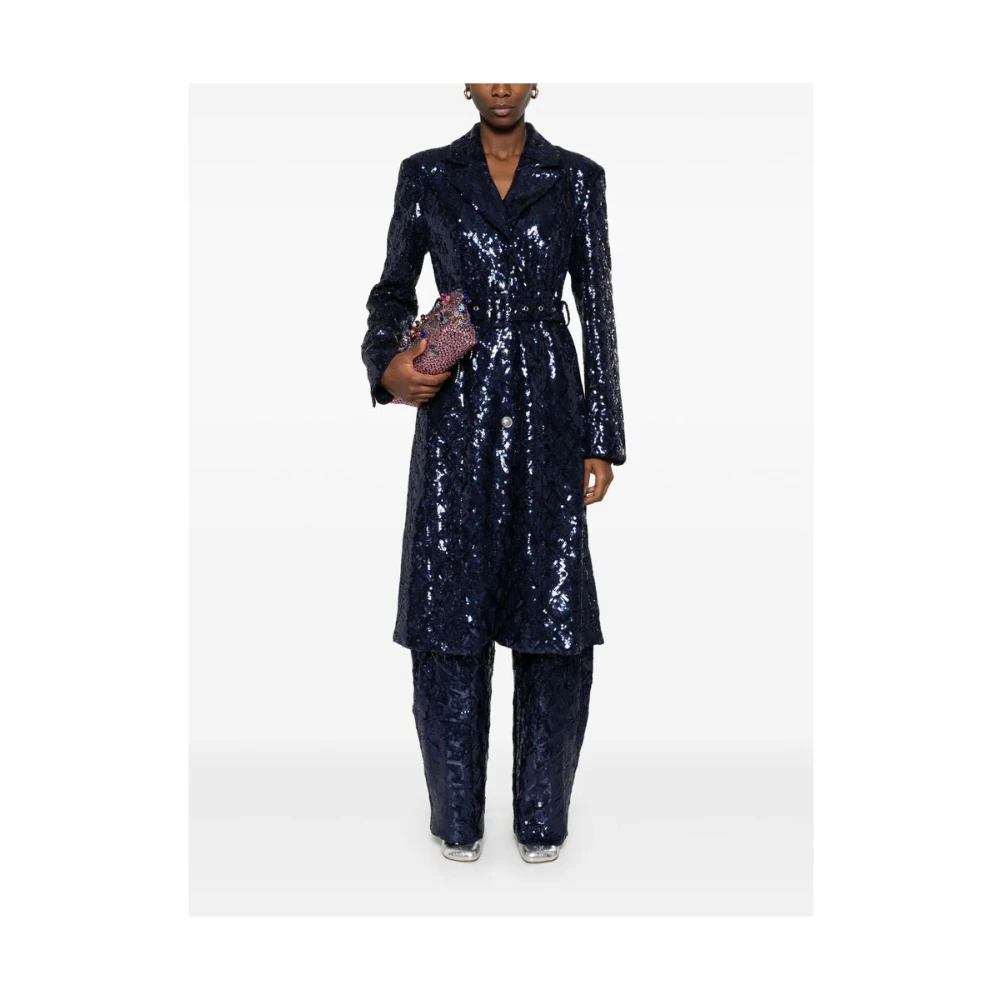 Rotate Birger Christensen Sequin Belted Navy Blue Cargo Pants Blue Dames