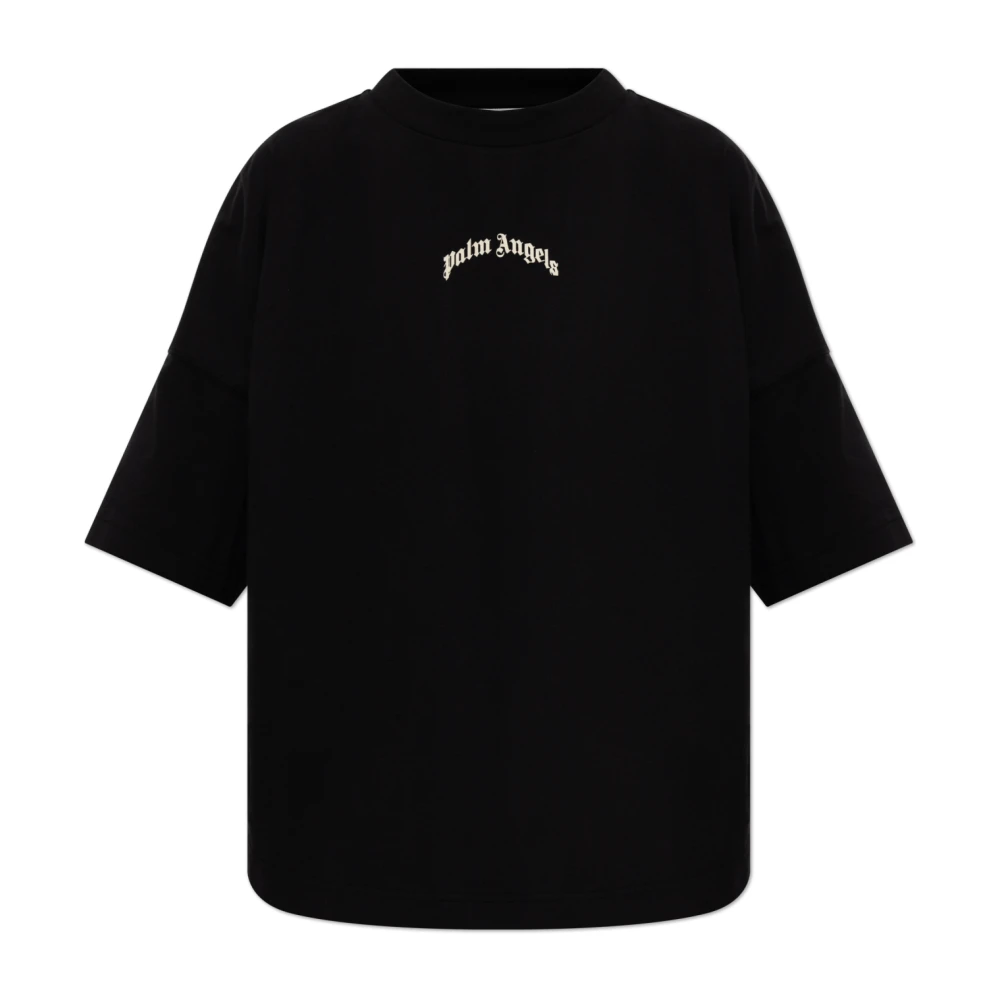 Palm Angels Vrouw Zwart Tops Dames, S, Katoen, Logo Print T-Shirt