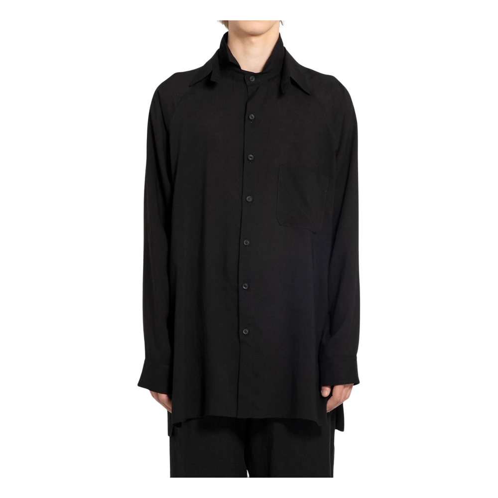 Yohji Yamamoto Zwart Gedrapeerd Lawn Overhemd Black Heren