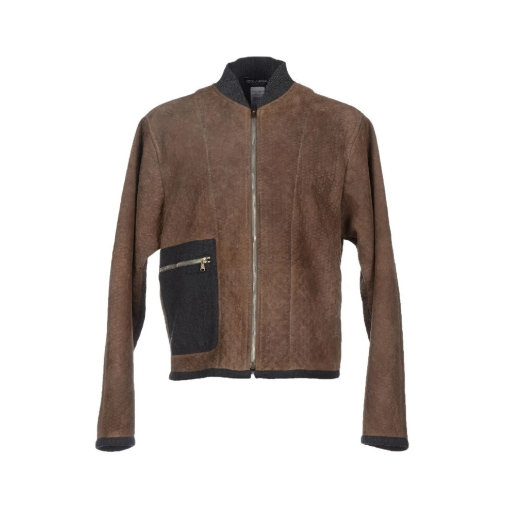 Dolce & Gabbana Elegante Leren en Wollen Jas Brown Heren