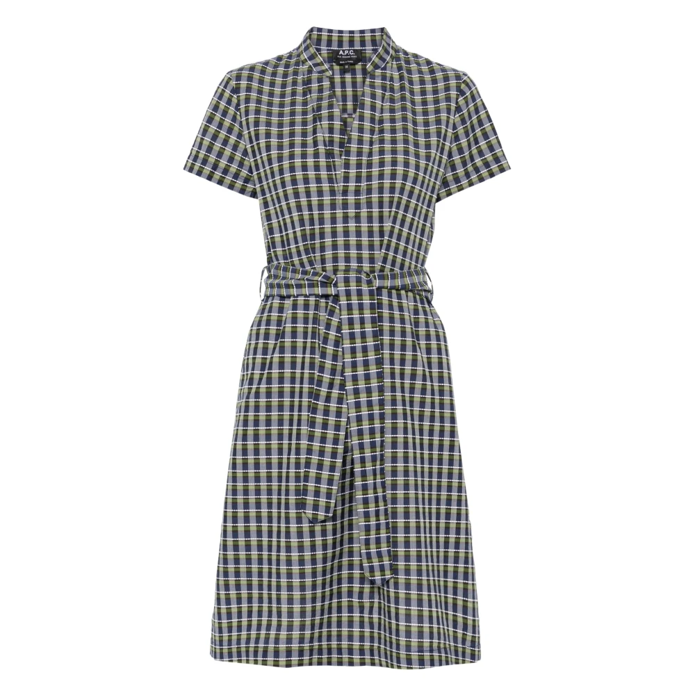 A.p.c. Groene V-hals jurk met afneembare riem Green Dames
