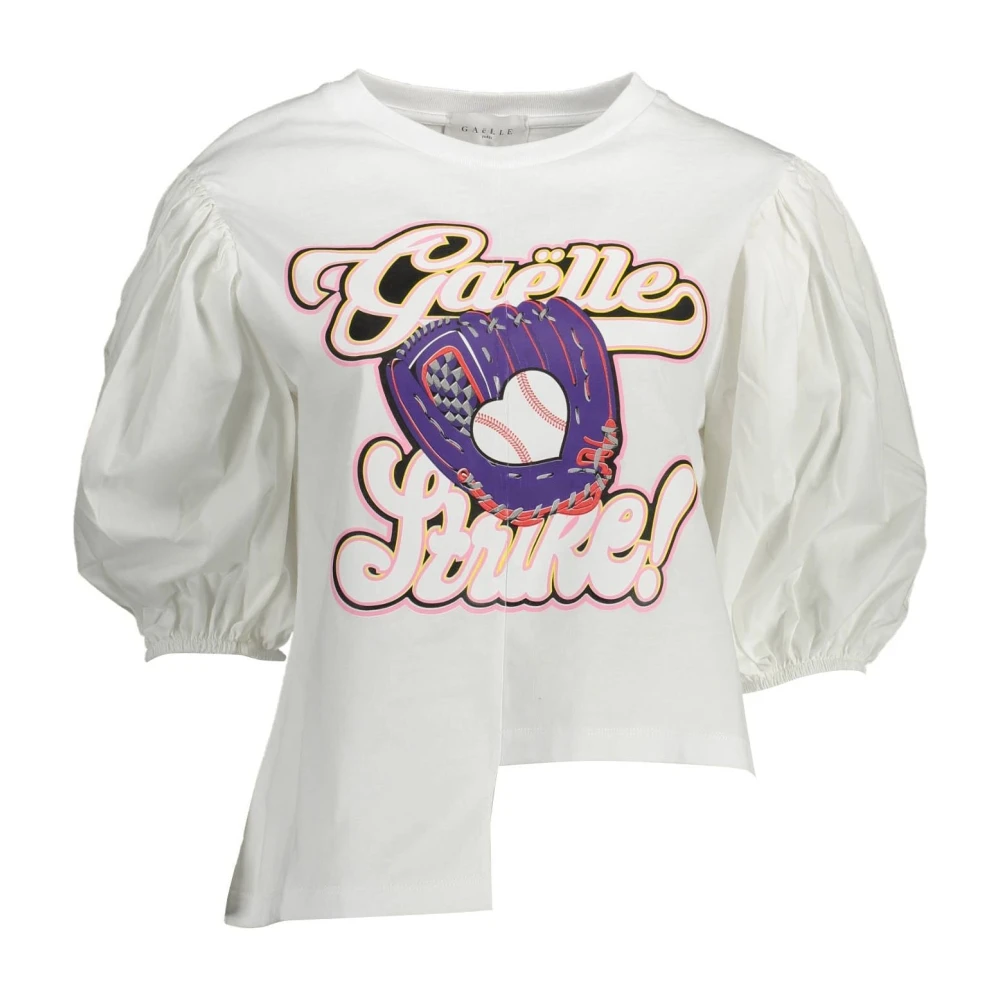 Gaëlle Paris Asymmetrische 3 4-mouw T-shirt met print White Dames