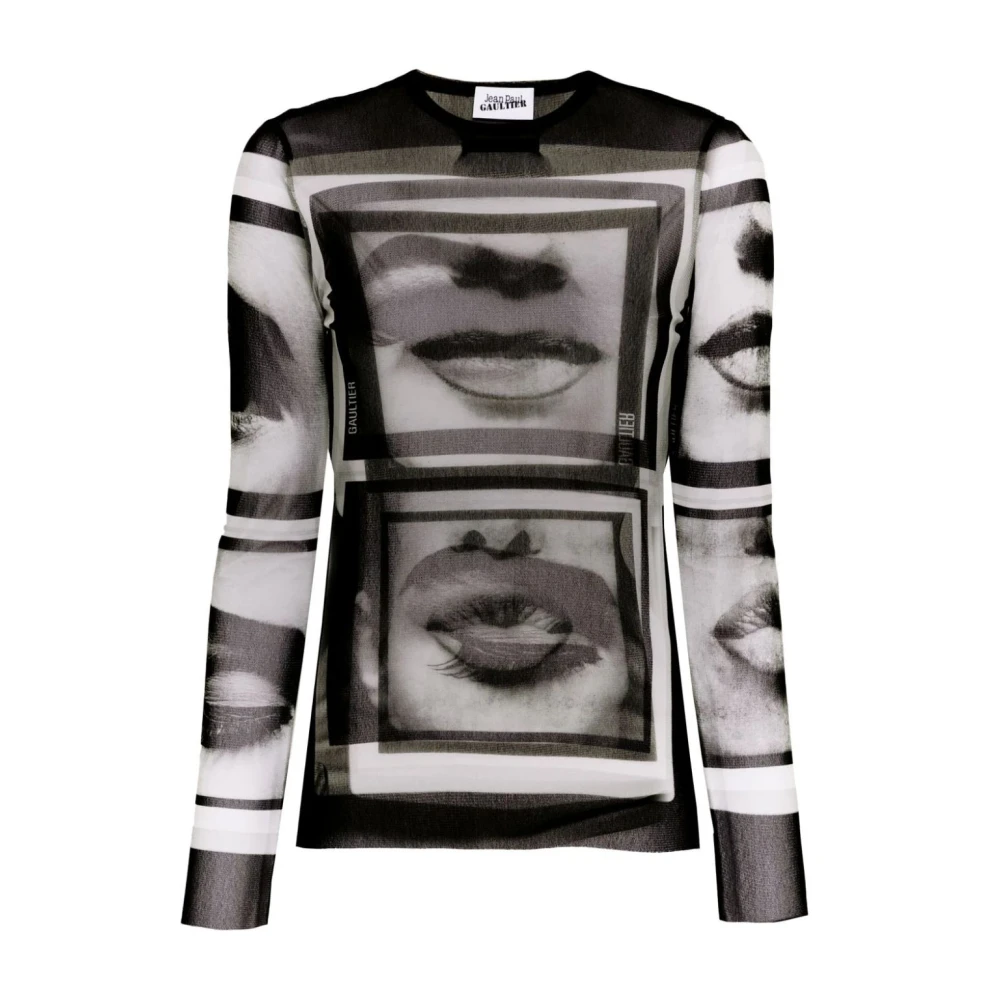 Jean Paul Gaultier Gedrukte Mesh Longsleeve Top Black Dames