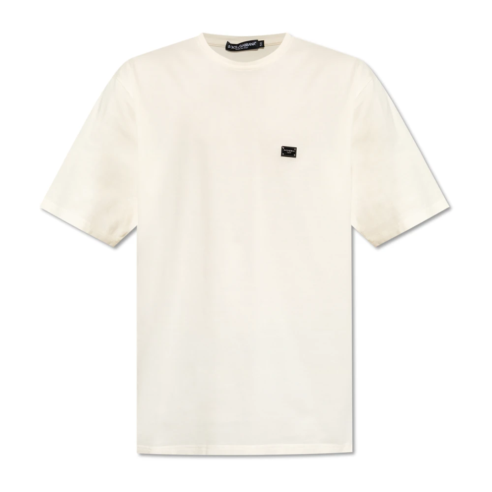 Dolce & Gabbana T-shirt met logoplaatje Beige Heren