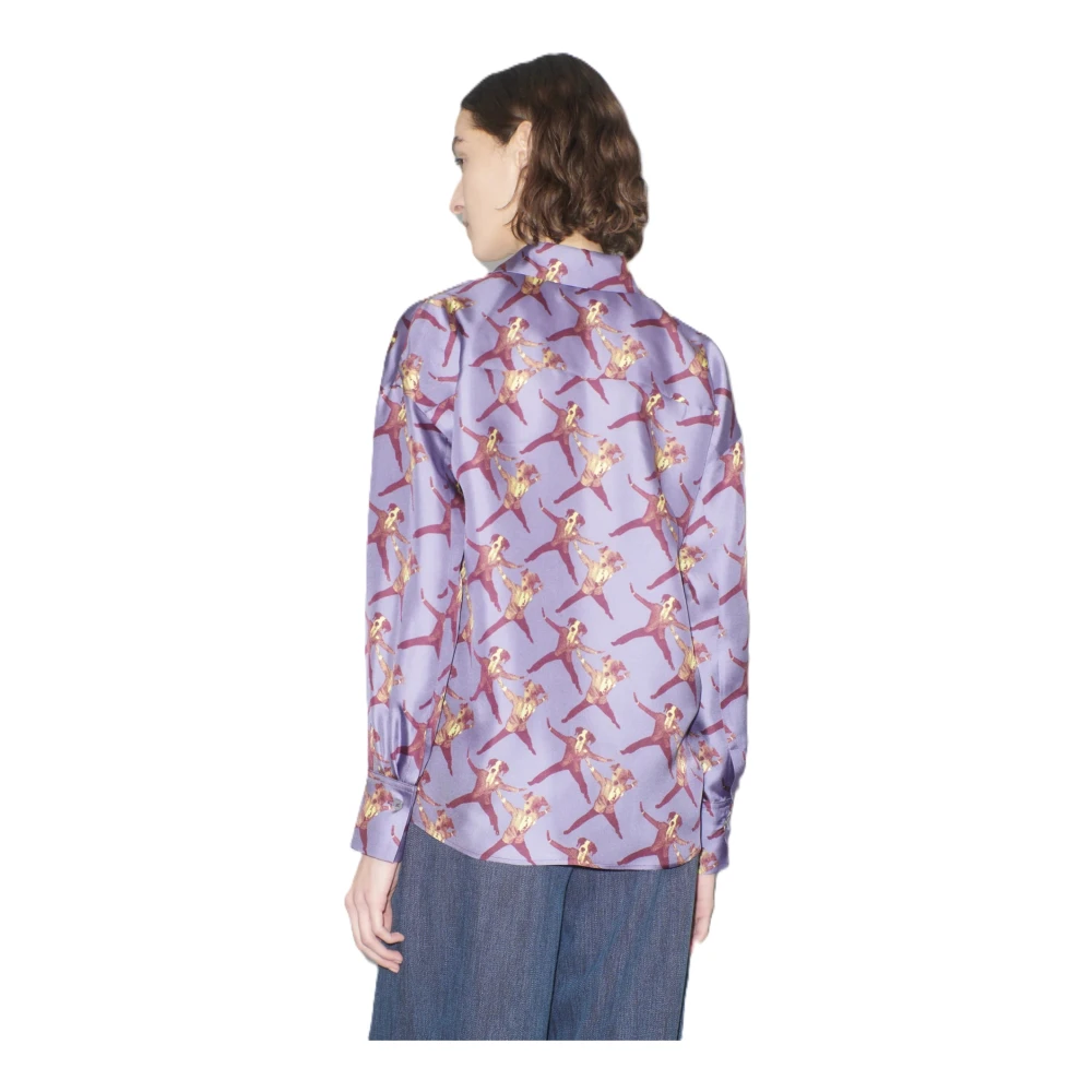 Odeeh Gestreepte Blouse met Hondenmotief Purple Dames