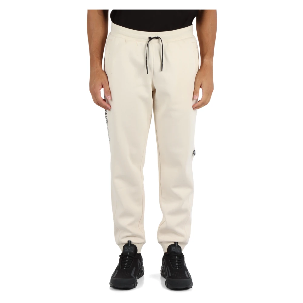 Emporio Armani EA7 Sportieve katoenen sweatpants met verhoogd logo White Heren