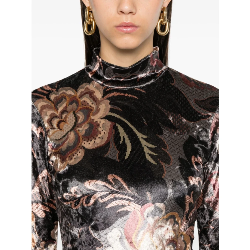 ETRO Zwarte Bloemenfluwelen Trui Multicolor Dames