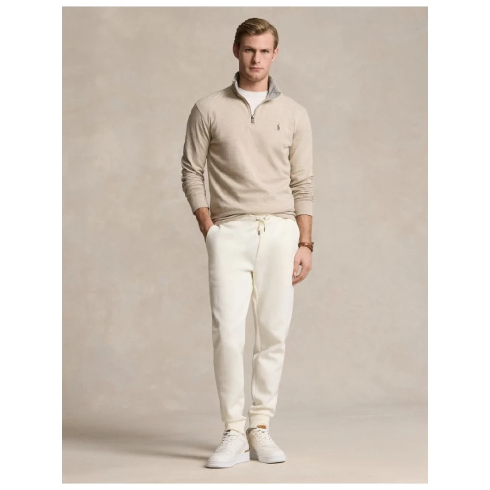 Polo Ralph Lauren Zijdezachte Half-Zip Katoenmix Trui Beige Heren