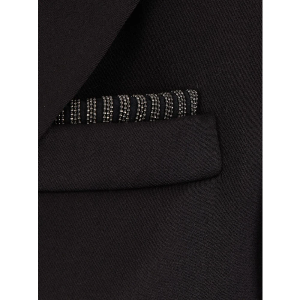 BRUNELLO CUCINELLI Zwarte wollen double-breasted jas Black Dames