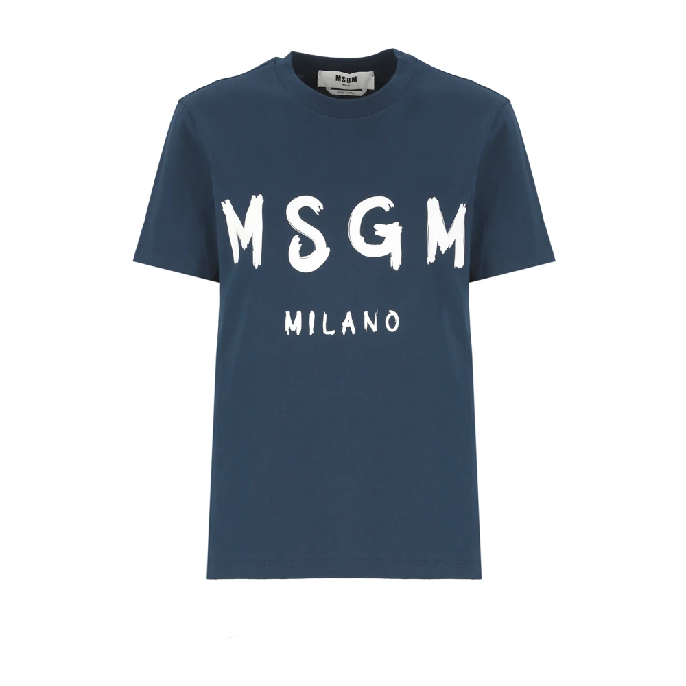 Msgm Blauw Katoenen T-shirt met Logo Blue Dames