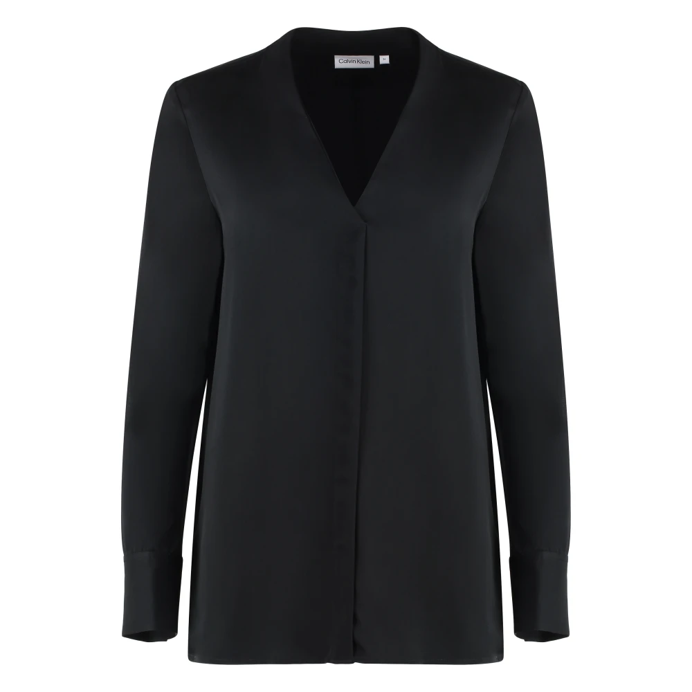 Calvin Klein V-hals Crêpe Blouse met Cut-out Mouwen Black Dames