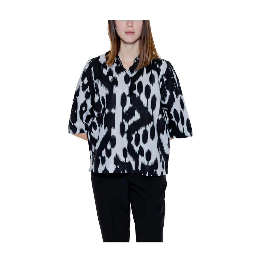 Street One Zwart Linnen Korte Mouw Blouse Black Dames
