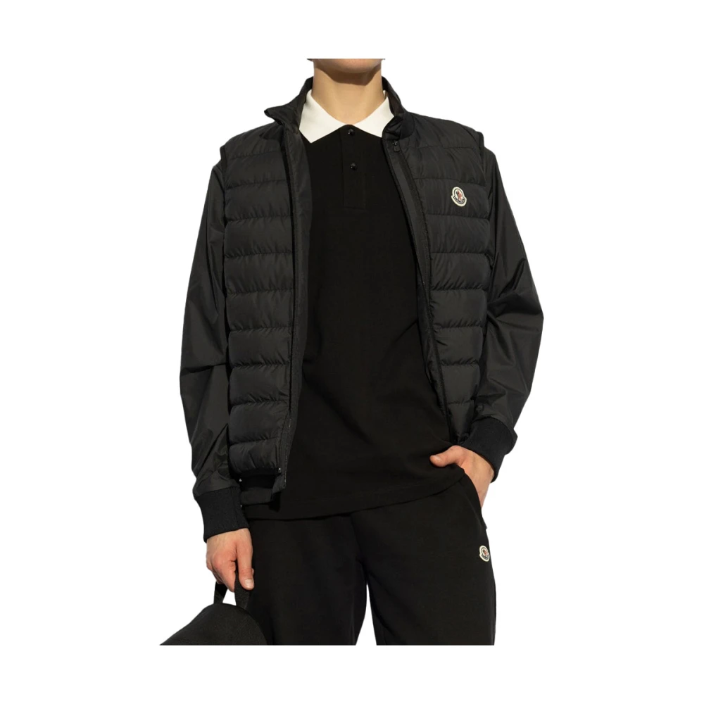 Moncler Polo Shirt Zwart met Witte Details Black Heren