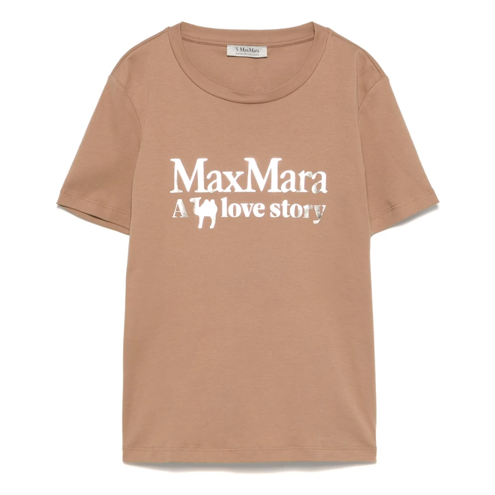 Max Mara Bruin Crew Neck Logo Print T-shirt Brown Dames