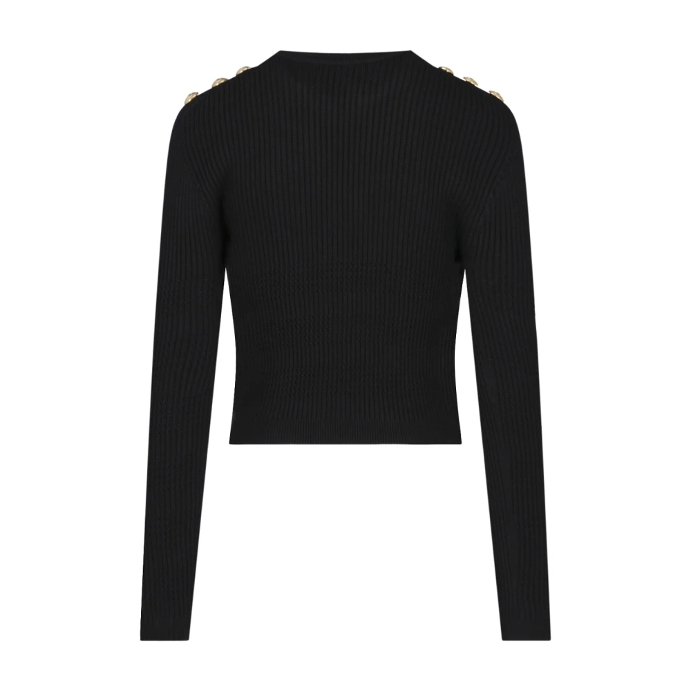 Balmain Zwarte Geribbelde Trui met Gouden Knopen Black Dames