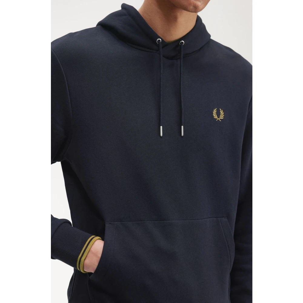 Fred Perry Hoodie met krullende zoom en dubbele streep Blue Heren