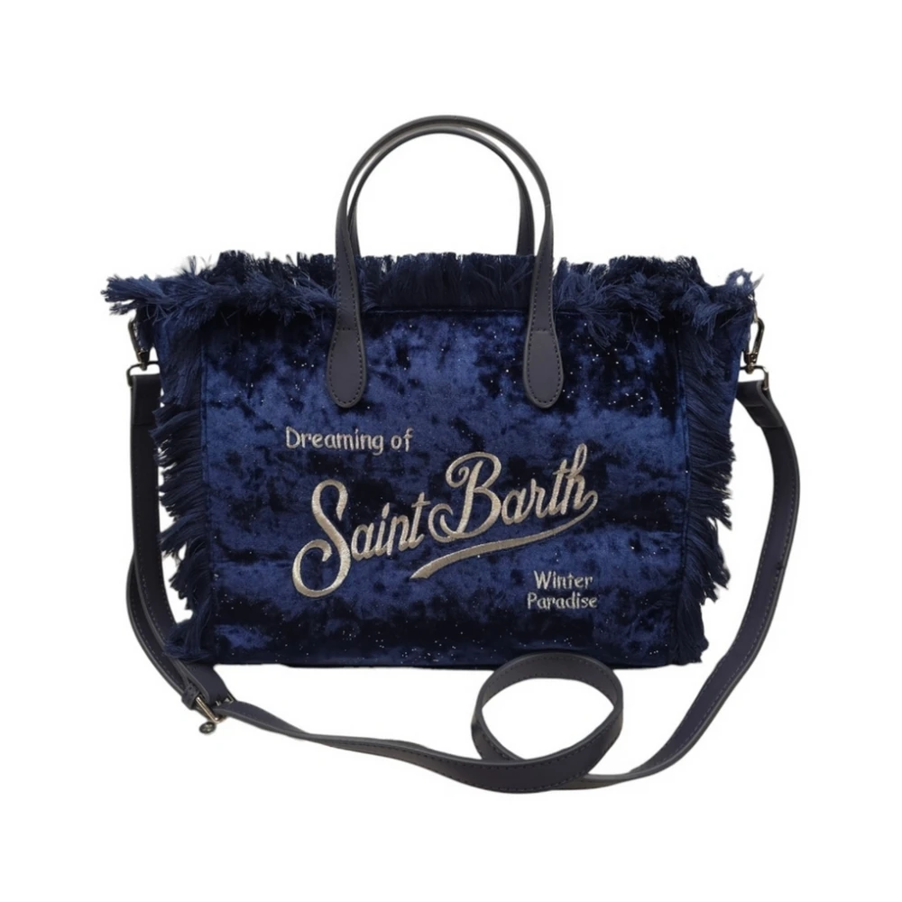 MC2 Saint Barth Blauwe Velvet Colette Tas met Franjes Blue Dames