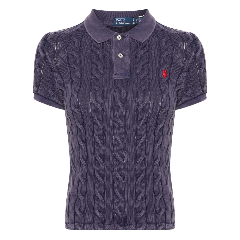 Ralph Lauren Zachte Gebreide Polo met Geborduurd Pony Blue Dames