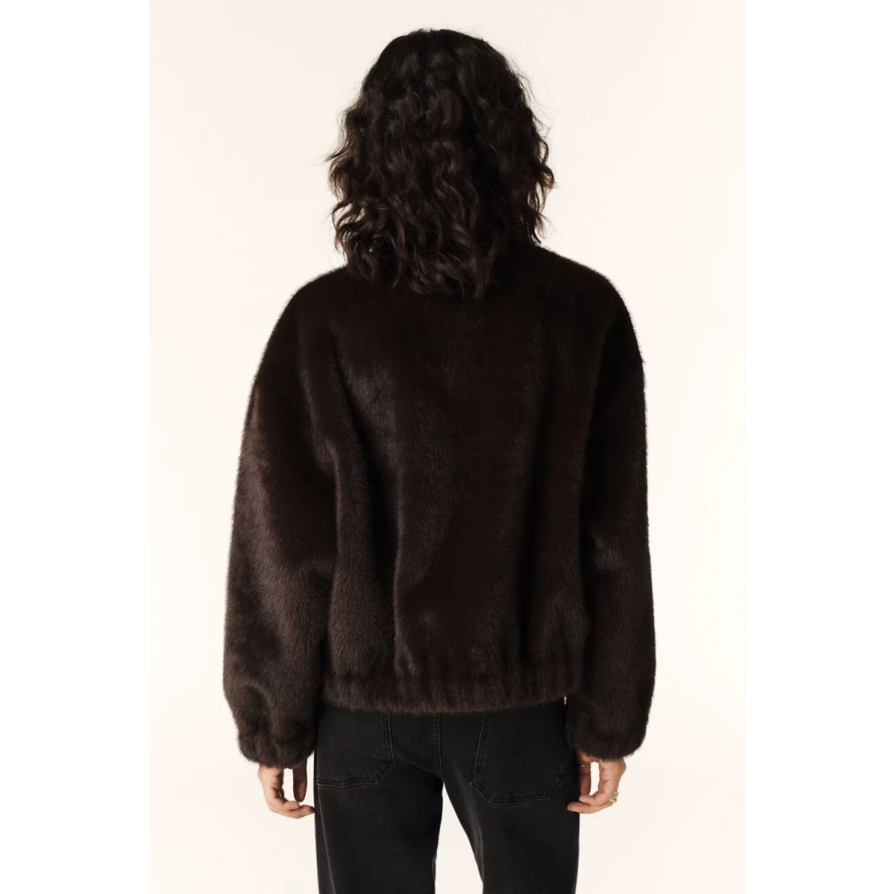 BA&SH Faux Fur Cropped Coat Chocolat Brown Dames