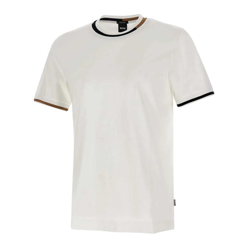 Boss Black Witte Katoenen T-shirt met Contrasterende Details White Heren