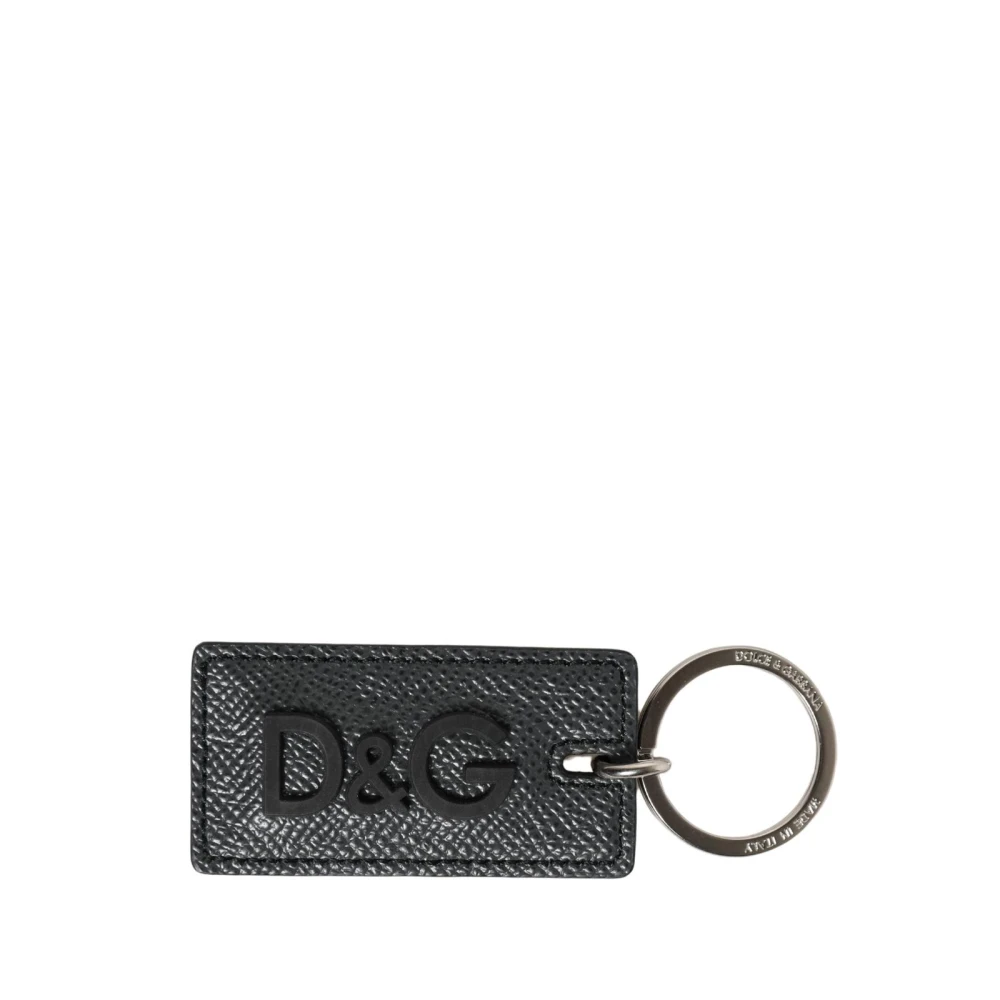 Dolce & Gabbana Women's Gray Keychains, One Size, Calf Leather Logo Metal Ring Keychain