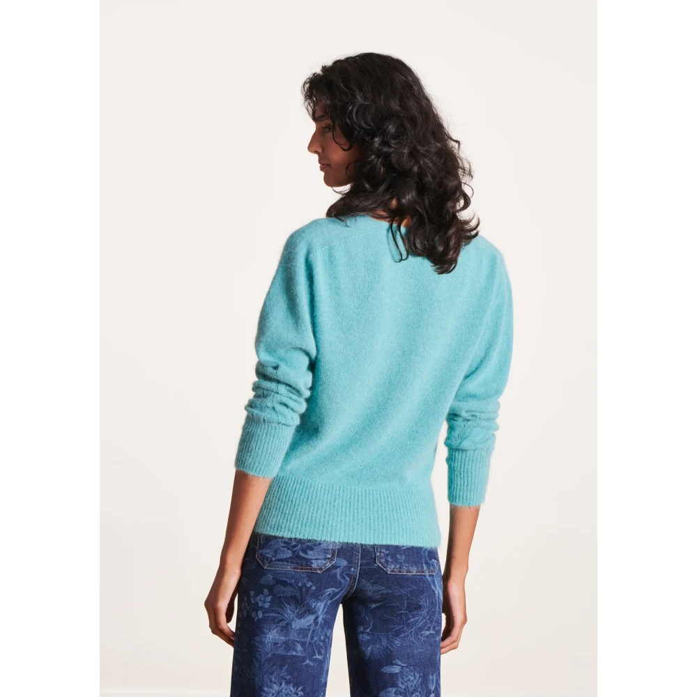 La Fée Maraboutée Angora V-hals trui boxy stijl Blue Dames