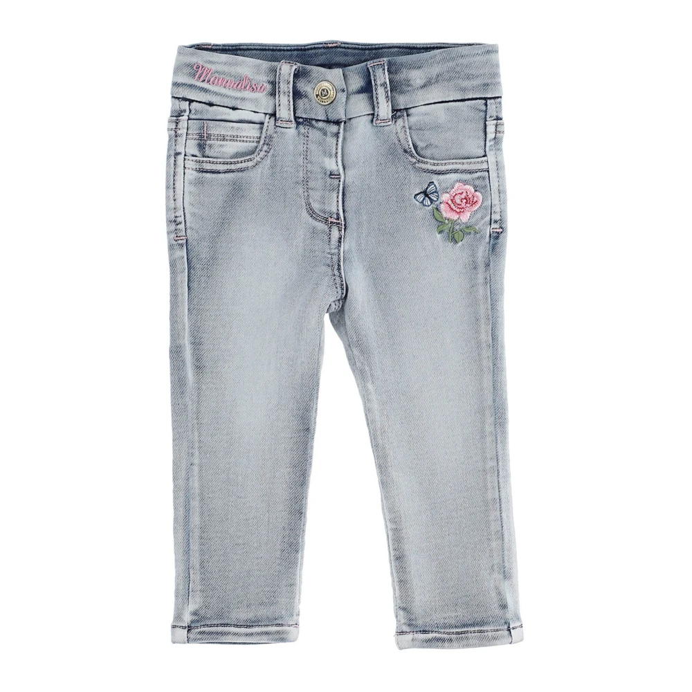 Monnalisa Boys Blue Stretch Cotton Jeans With Embroidery - Jeans - 6 M - Kids