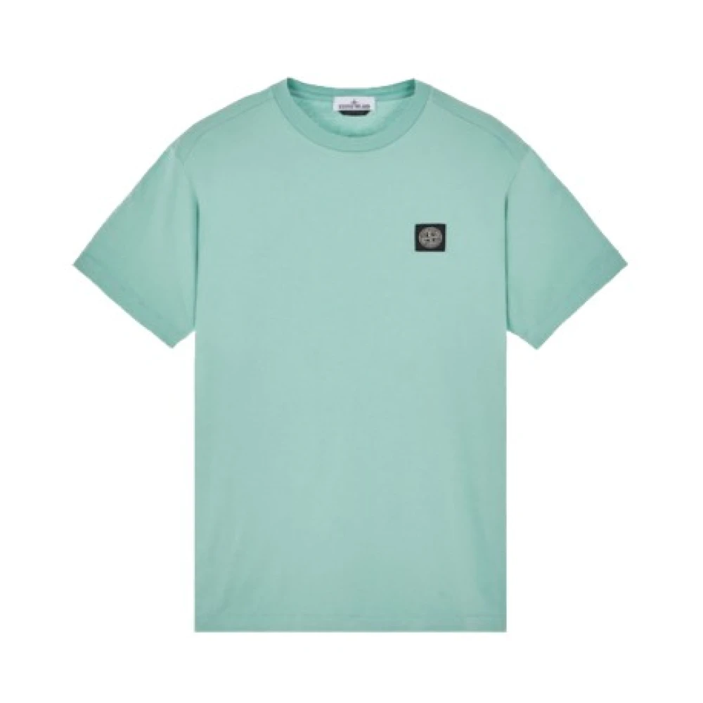 Stone Island Lichtgroene Katoenen Logo Patch T-shirt Blue Heren